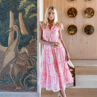 Pink Batik Print Smocked Waist Midi Dress