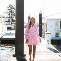 Pink Batik Print Long Sleeve Smocked Waist Dress