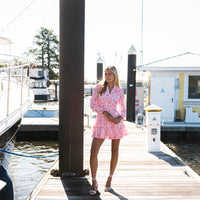 Pink Batik Print Long Sleeve Smocked Waist Dress