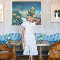 Blush & White Embroidered Puff Sleeve Midi Dress