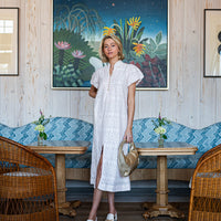 Blush & White Embroidered Puff Sleeve Midi Dress