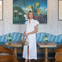 Blush & White Embroidered Puff Sleeve Midi Dress