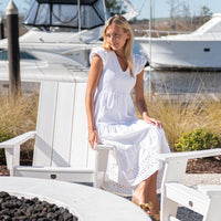 White V-Neck Smocked Midi Dress with Ric-Rac Inlay