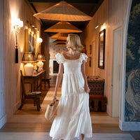 White Eyelet Flutter Sleeve Smocked Midi Dress