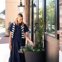 Navy Cinched Waist Midi Dress with Ric-Rac Inlay