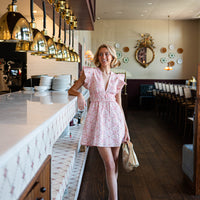 Blush Embroidered V-Neck Flutter Sleeve Mini Dress