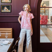 Pink Batik Flutter Sleeve Tie Front Top