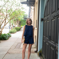 Navy Sleeveless Ric-Rac Top