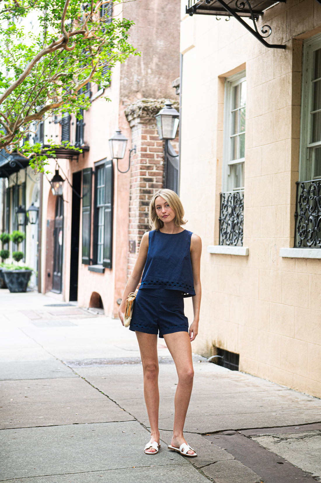 Navy Sleeveless Ric-Rac Top