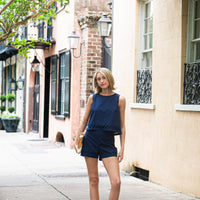 Navy Sleeveless Ric-Rac Top