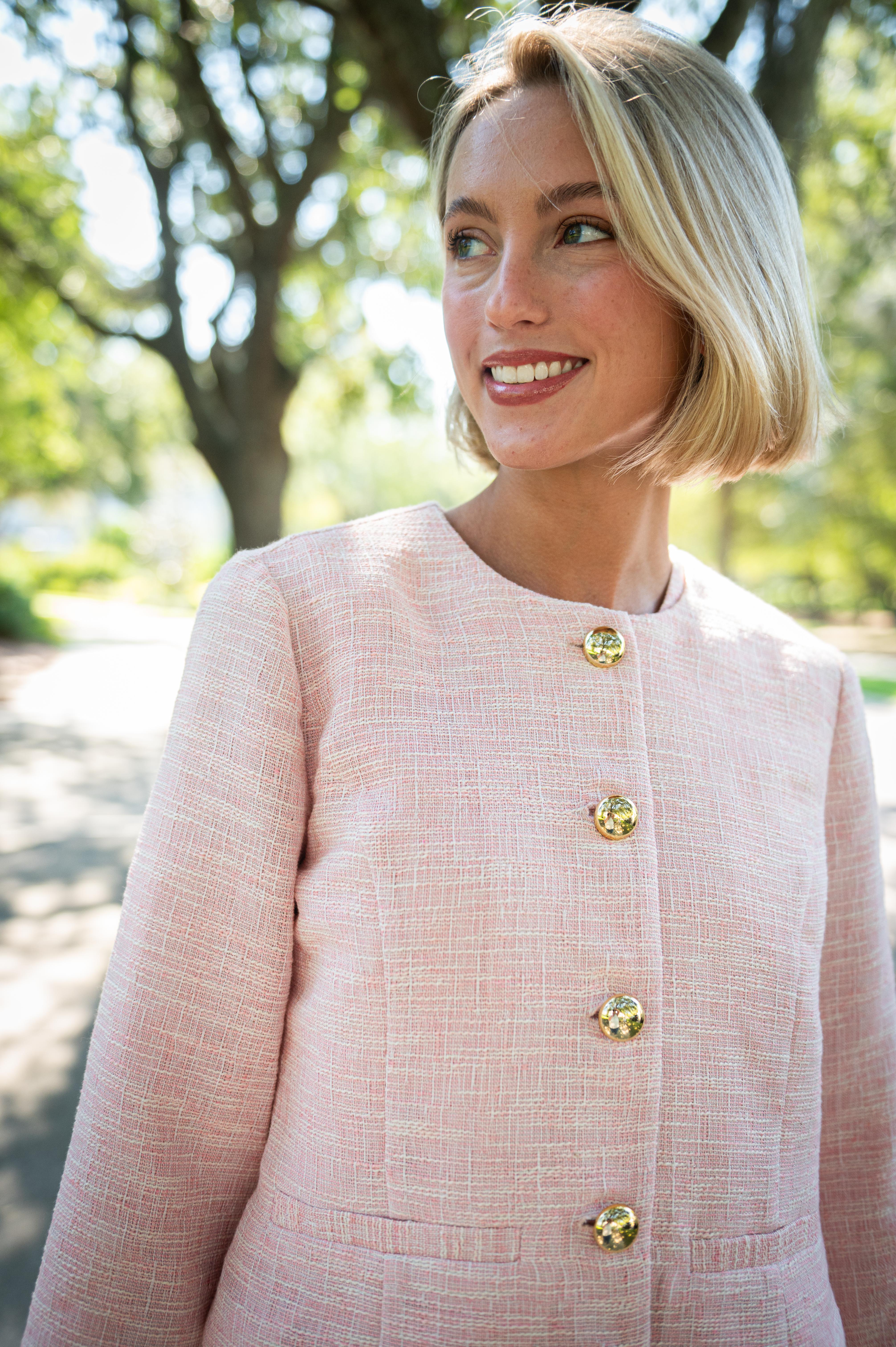 Blush Tweed Button Front Jacket – Sail to Sable
