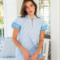 Seashell Print Puff Sleeve Tunic with Ric-Rac