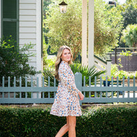 Geo Floral Print Long Sleeve Tunic Flare Dress