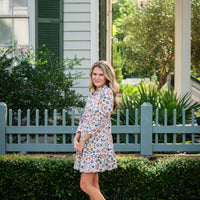 Geo Floral Print Long Sleeve Tunic Flare Dress