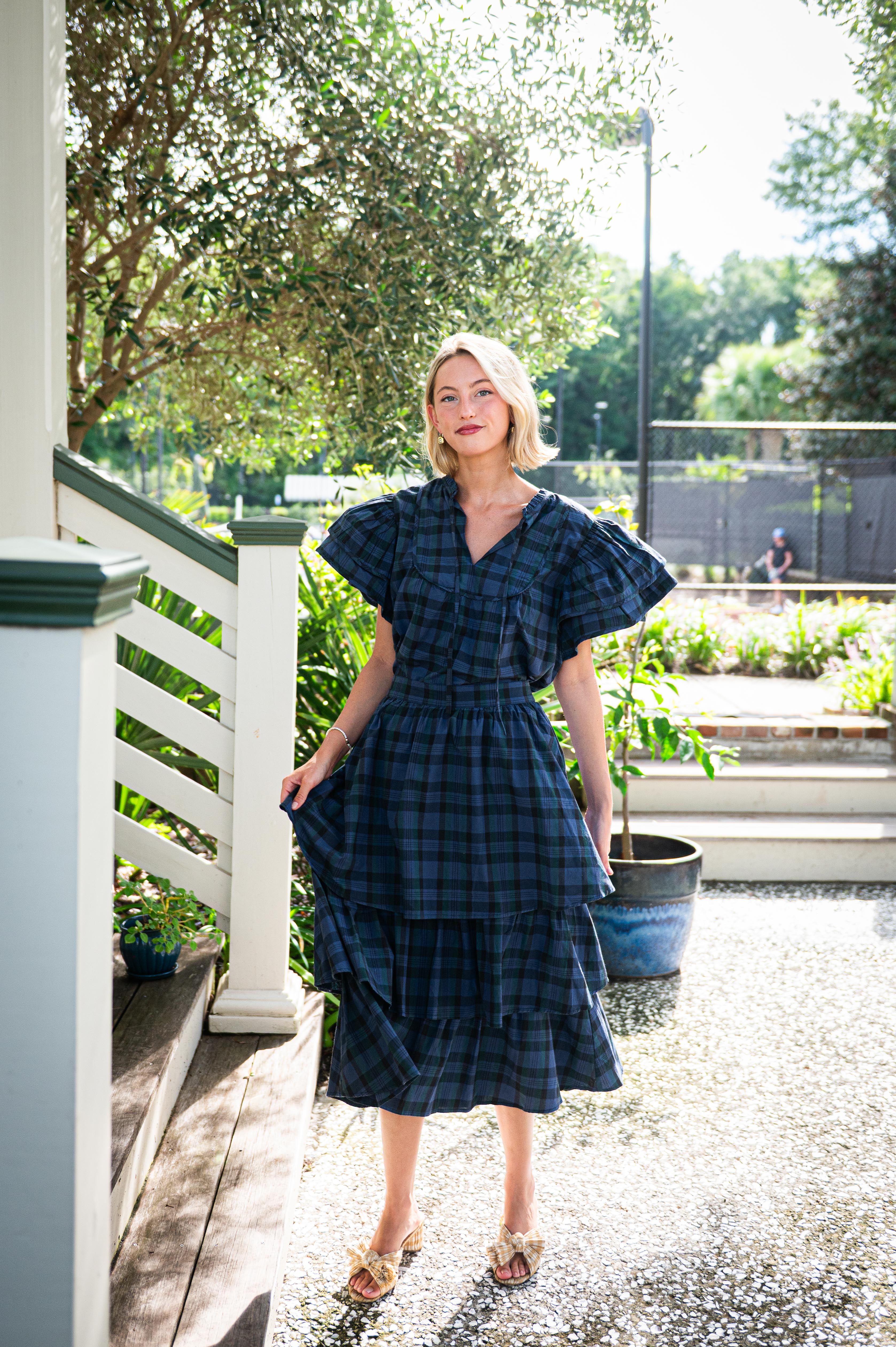 SAIL TO SABLE Blackwatch Ruffle Shoulder Maxi Dress main image 1