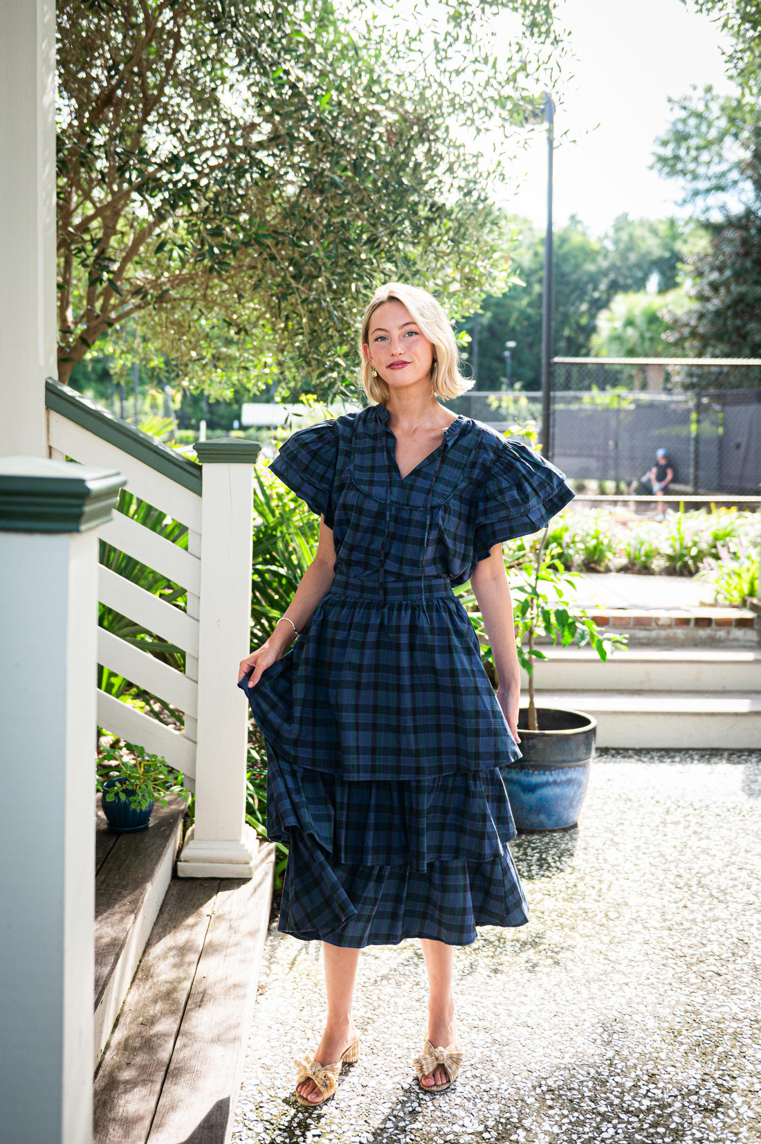 Blackwatch Tartan Tiered Midi Skirt