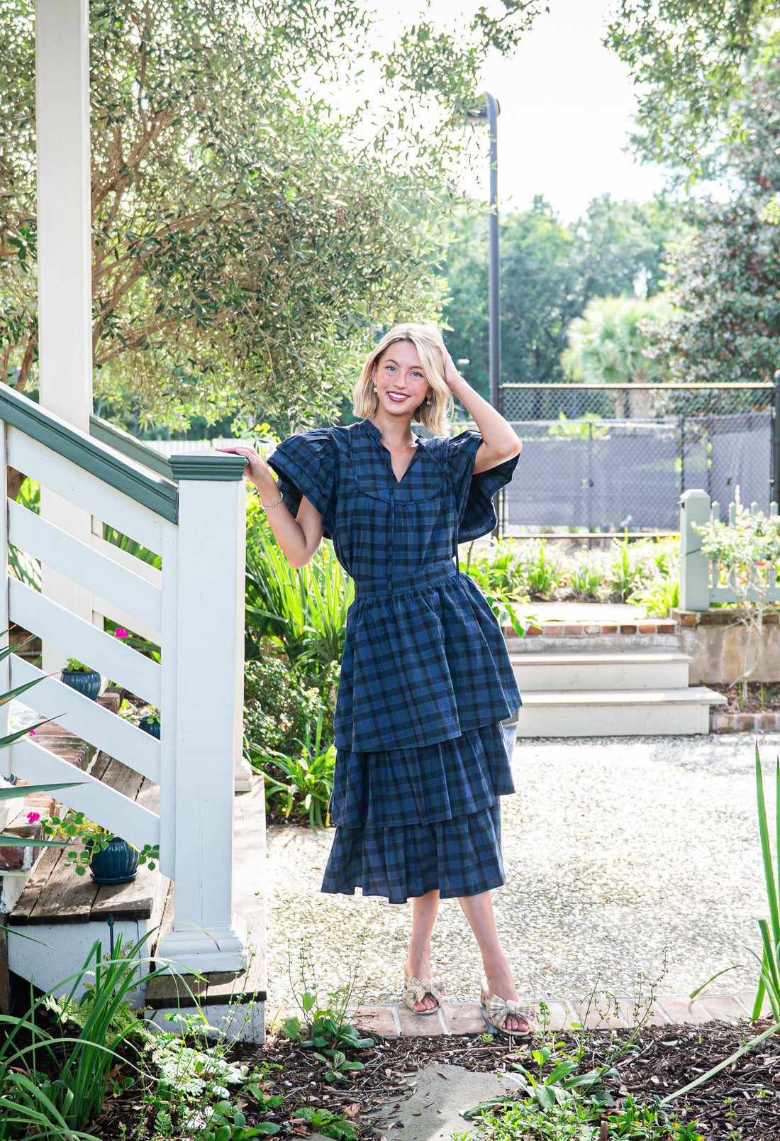 Blackwatch Tartan Tiered Midi Skirt