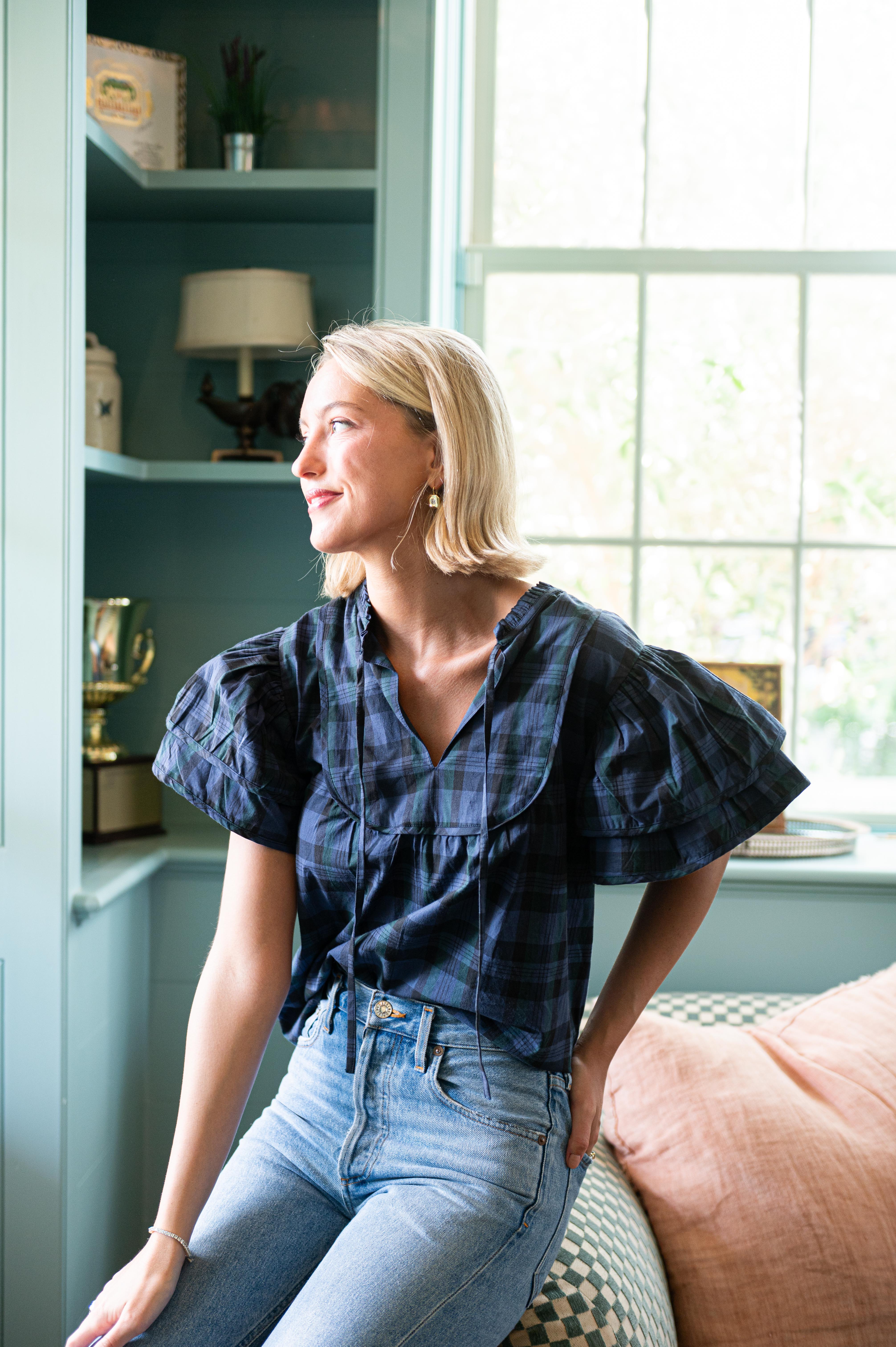 Blackwatch Tartan Ruffle Sleeve Top – Sail to Sable