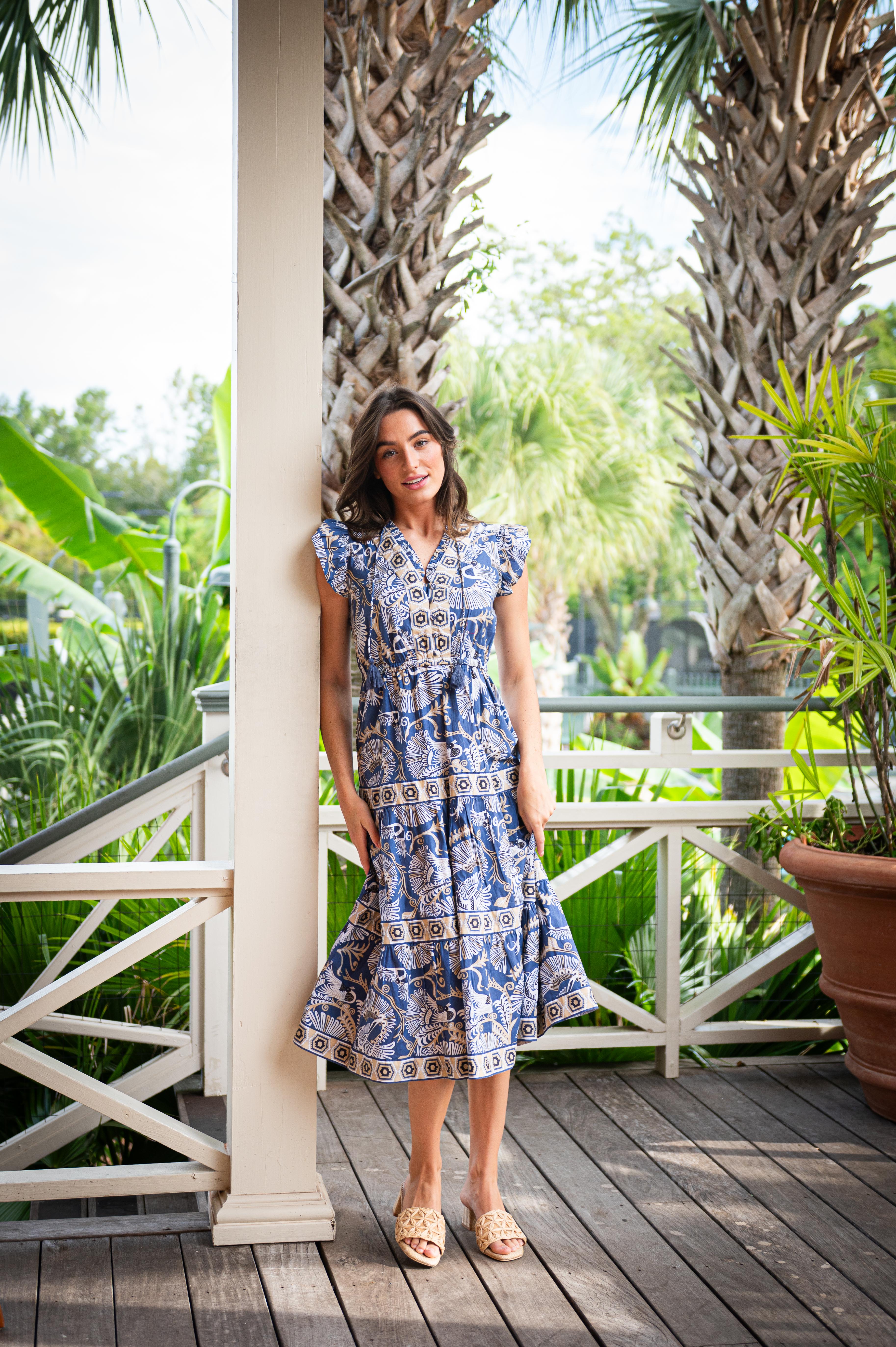 Sail to Sable STS x CK Bradley Cinched Waist Flutter Midi Dress Birds of Paradise Print / XL / F2520 Sail to Sable STS x CK Bradley Cinched Waist Flutter Midi Dress Birds of Paradise Print / XL / F2520