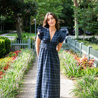 Blackwatch Tartan V-Neck Flutter Sleeve Maxi