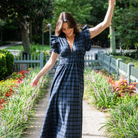 Blackwatch Tartan V-Neck Flutter Sleeve Maxi