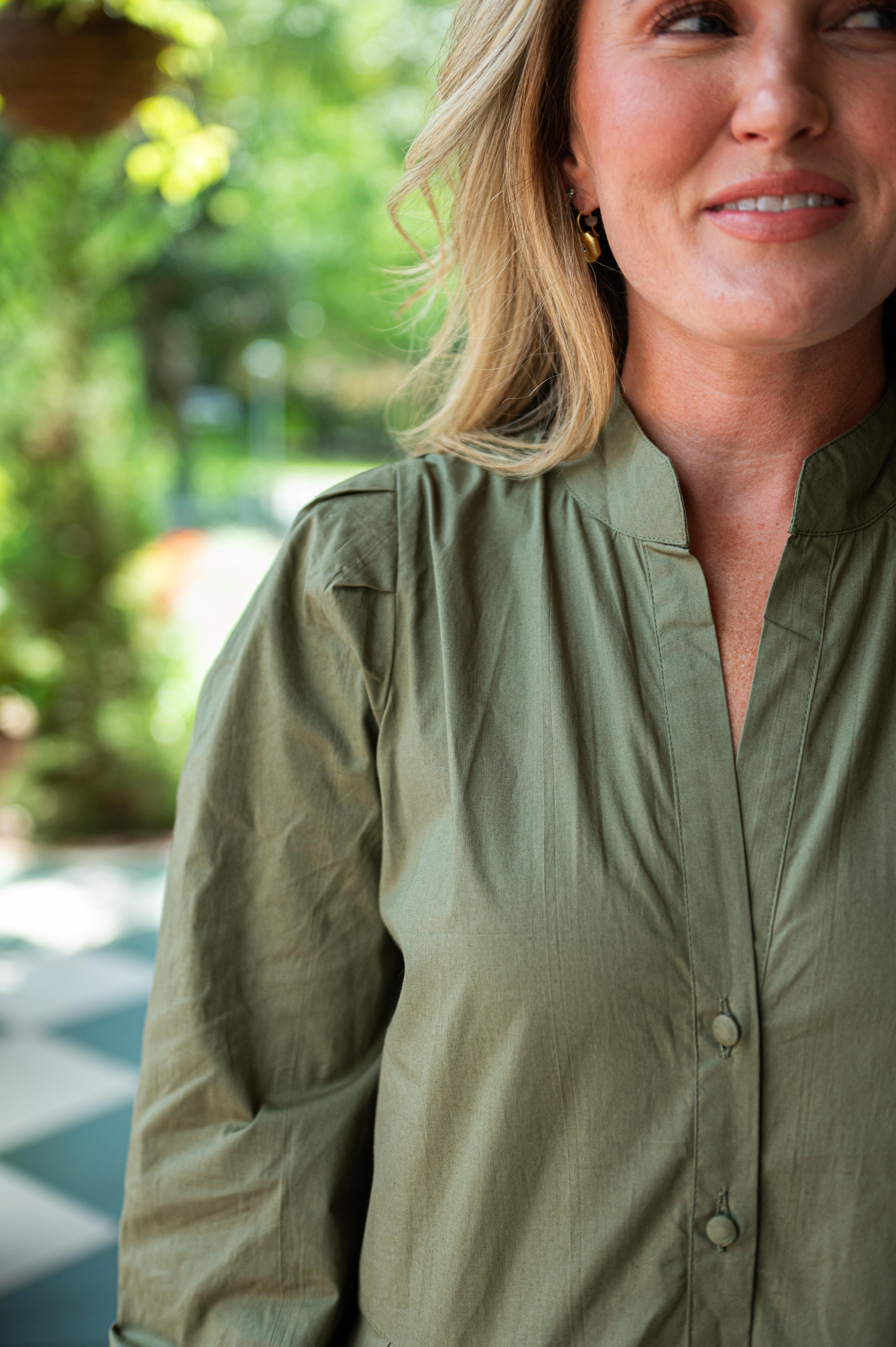 Olive Button Front Shirt Dress – Sail to Sable - Main Image