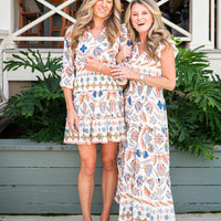 Geo Floral Smocked Waist Midi Dress
