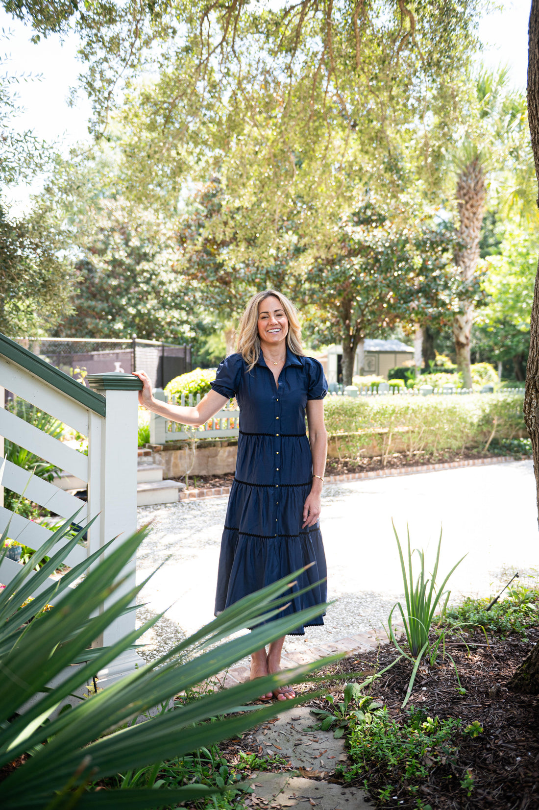 Navy Button Front Shirt Dress with Black Ric-Rac