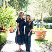 Navy Button Front Shirt Dress with Black Ric-Rac