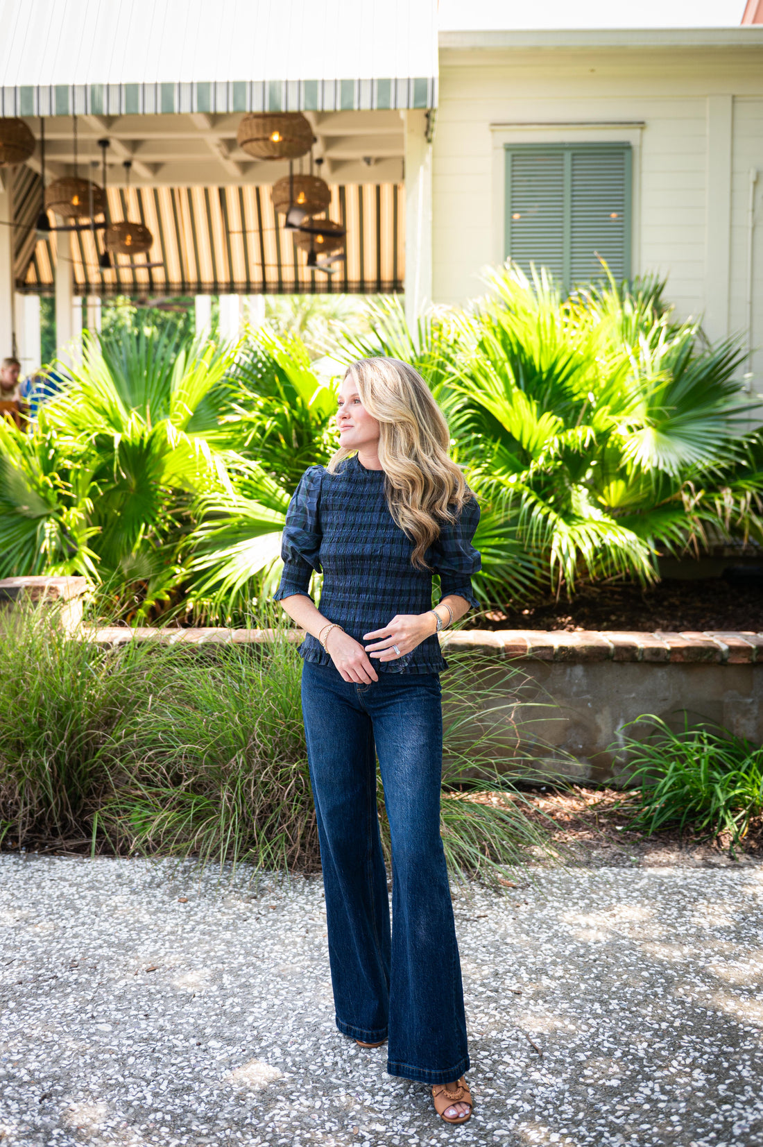 Blackwatch Tartan Puff Sleeve Smocked Top