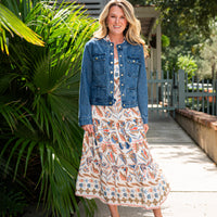 Geo Floral Smocked Waist Midi Dress