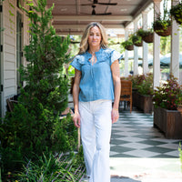 Chambray Flutter Sleeve Top