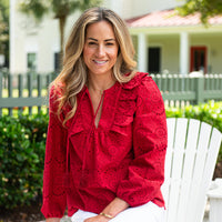 Red Eyelet Ruffle Front Top with Tassels
