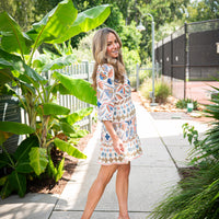 Geo Floral Long Sleeve Smocked Waist Dress
