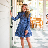 Tropical Block Print Long Sleeve Tunic Flare Dress