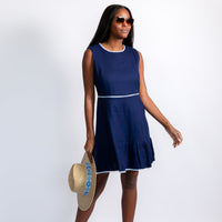 Navy Sleeveless Ruffle Hem Dress