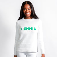 White & Green Tennis Intarsia Sweater
