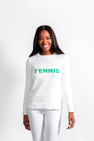 White & Green Tennis Intarsia Sweater