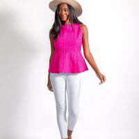 Watermelon Sleeveless Zip Back Peplum Top