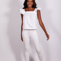 White Floral Eyelet Flutter Strap Top