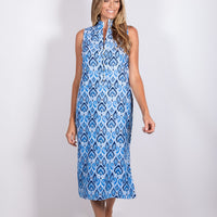 Blue Ikat Print Sleeveless Midi Tunic