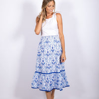 Batik Print Smocked Waist Midi Skirt