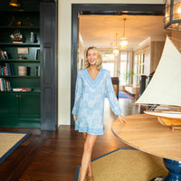 Blue Dot Matrix V-Neck Ruffle Hem Dress with Ric Rac