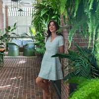 Mint & White Geo Jacquard V-Neck Zip Back Dress