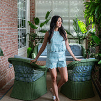 Mint & White Scalloped Short Set