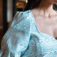 Mint and White Puff Sleeve Peplum Top