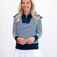 Navy & White 1/4 Zip Front Pullover