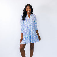 Ikat Print Long Sleeve Tunic Flare Dress