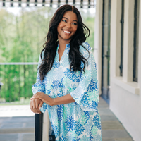 Coral Print Bell Sleeve V-Neck Dress