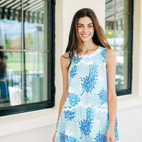 Coral Print Sleeveless Swing Dress